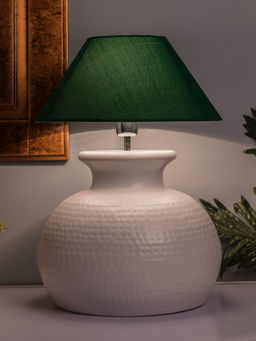 Homesake - White Hammered Pitcher Table Lamp Green Cone