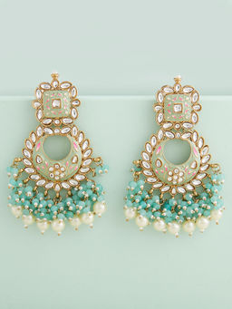 Zaveri Pearls - Pink & Green Meenakari Cluster Beads Kundan Antique Dangle Earring-ZPFK13589