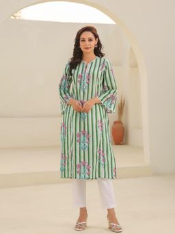 Rain & Rainbow - Women Strip Printed Pure Cotton Kurta