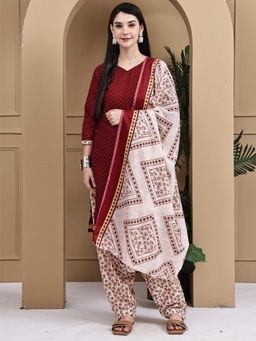 Rajnandini - Women Maroon Cotton Blend Printed Kurta Salwar With Dupatta