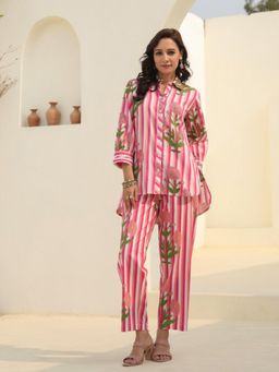 Rain & Rainbow - Striped Pure Cotton Collar Neck Co-ord Set