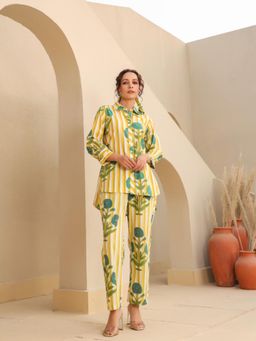 Rain & Rainbow - Striped Pure Cotton Collar Neck Co-ord Set