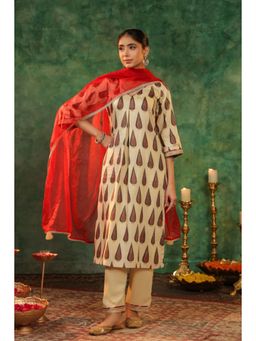 Rain & Rainbow - Printed Regular Beads and Stones Kurta Pant With Dupatta
