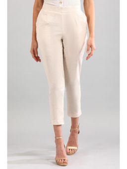 Elleven - Beige Textured Woven Mid Waist Pant
