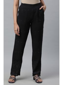 Elleven - Black Embroidered Mid Waist Pant