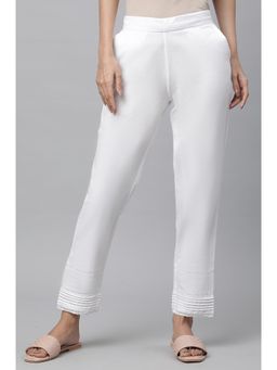 Elleven - White Solid/Plain Mid Waist Trouser