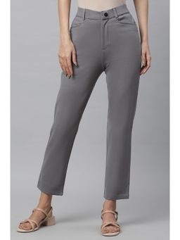 Elleven - Grey Solid/Plain Mid Waist Trouser