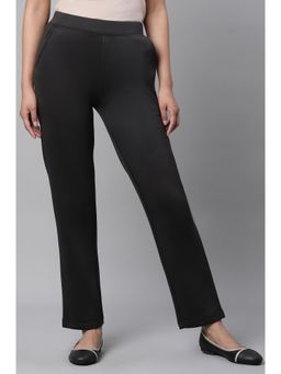 Elleven - Black Solid/Plain Mid Waist Pant