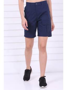 Elleven - Navy Blue Solid/Plain Mid Waist Shorts