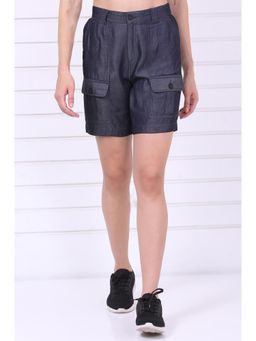Elleven - Blue Solid/Plain Mid Waist Shorts