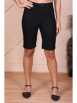 Elleven - Black Solid/Plain High Waist Shorts