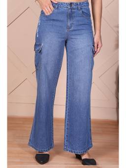 Elleven - Blue Solid/Plain High Waist Jeans