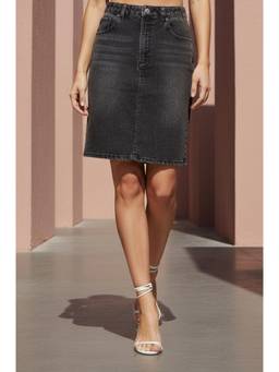 Elleven - Black Solid/Plain Mid Waist Skirt