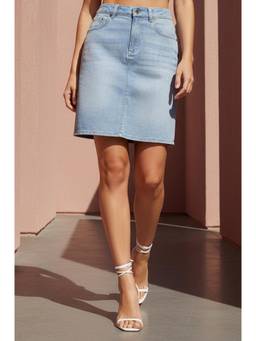 Elleven - Blue Solid/Plain Mid Waist Skirt