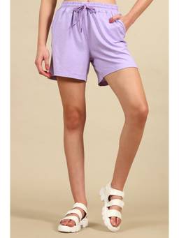 Elleven - Purple Printed Mid Waist Shorts