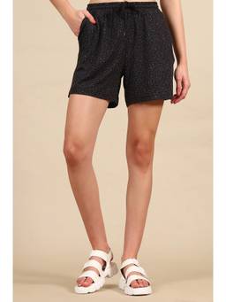 Elleven - Black Printed Mid Waist Shorts