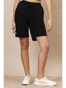 Elleven - Black Solid/Plain Mid Waist Shorts