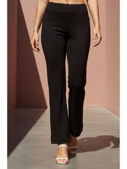 Elleven - Black Solid/Plain Mid Waist Pant