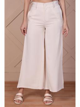 Elleven - Off White Solid/Plain High Waist Pant