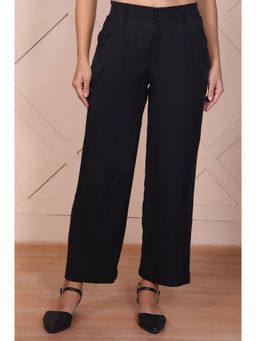 Elleven - Black Solid/Plain High Waist Pant