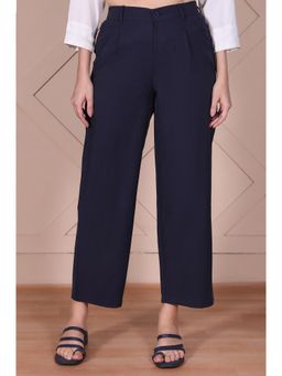 Elleven - Navy Blue Solid/Plain High Waist Pant
