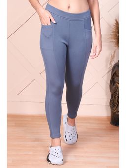 Aurelia - Blue Solid/Plain High Waist Leggings