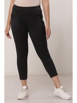 Elleven - Black Solid/Plain Mid Waist Leggings