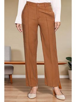 Elleven - Brown Solid/Plain Mid Waist Trouser