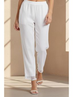W - Solid/Plain Mid Waist Pant