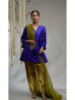 DaMAK - Dhara Banarasi Blue Kurta With Pant And Dupatta