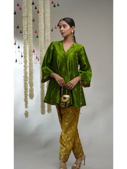 DaMAK - Tara Banarasi Green Kurta With Pant