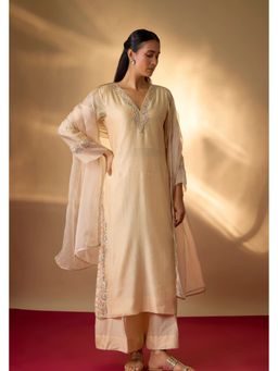THE AARYA - Adiea Beige Hand Woven Chanderi Silk Zardozi Kurta Set