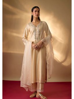 THE AARYA - Zeya Beige Hand Woven Chanderi Silk Kurta Set