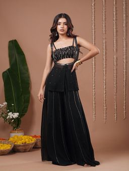 AHI Clothing - Black Georgette Heavy Bralette with Overlay and Sharara
