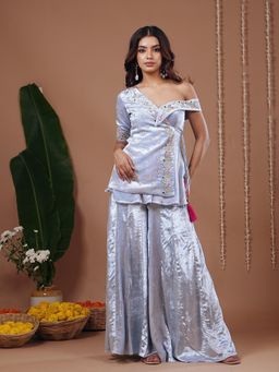 AHI Clothing - Sky Blue Velvet Tunic with Sharara