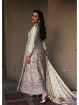 Safaa - Cream The Aiza Woven Anarkali And Pant With Dupatta