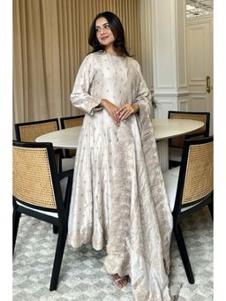 Safaa - Beige Himani Sethi In Azalea Woven Anarkali And Pant With Dupatta
