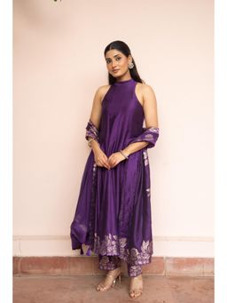 Safaa - Purple Chandni Aangan Woven Anarkali And Pant With Dupatta