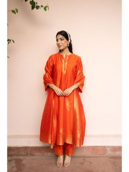 Safaa - Orange Hansi Rang Woven Kurta And Pant With Dupatta