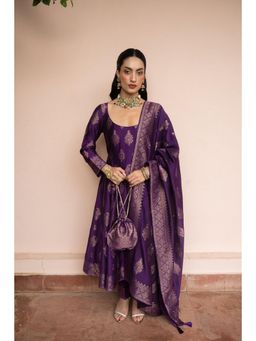 Safaa - Purple Khel Khel Mein Woven Anarkali And Pant With Dupatta