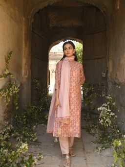 Karaj Jaipur - Rose Pink Meher Kurta And Pant With Dupatta