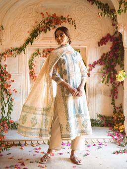 Karaj Jaipur - Firozi Kurta And Pant With Dupatta