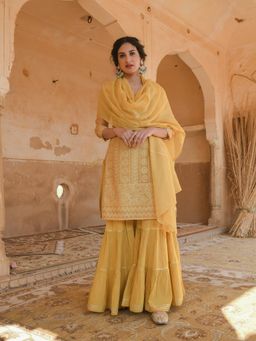 Karaj Jaipur - Mustard Yellow Kurta And Sharara With Dupatta