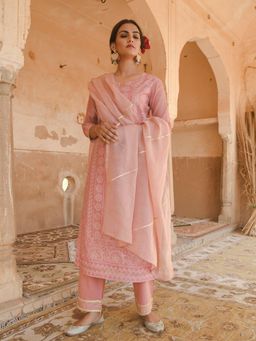 Karaj Jaipur - Onion Pink Nazam Kurta And Pant With Dupatta