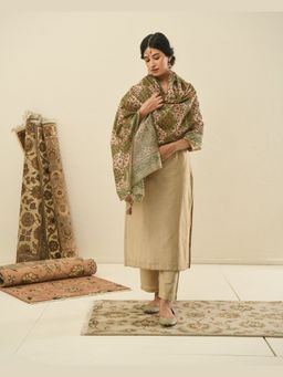 Karaj Jaipur - Beige Meher Kurta And Pant with Printed Dupatta