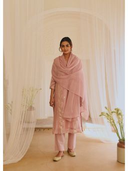 Karaj Jaipur - Rose Pink Gota Patti Embroidered Kurta And Pant With Dupatta
