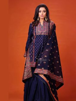 Safaa - Khayrin Blue Regular Fit Kurti with Sharara and Dupatta