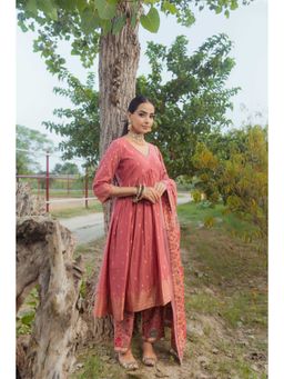 Safaa - Na'Ima Peach Regular Fit Anarkali Kurta with Pant and Dupatta