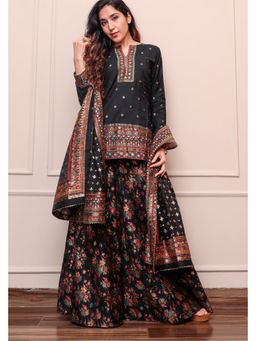 Safaa - Rahi Black Regular Fit Kurti with Sharara and Dupatta