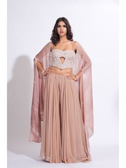 Shruti S - Georgette Nude Top With Sharara And Cape